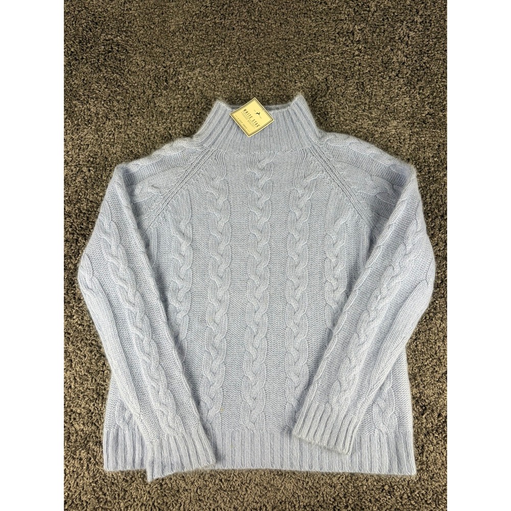 White Stag Vintage Light Blue Cable Knit Angora Lambswool Mock Neck Sweater XL